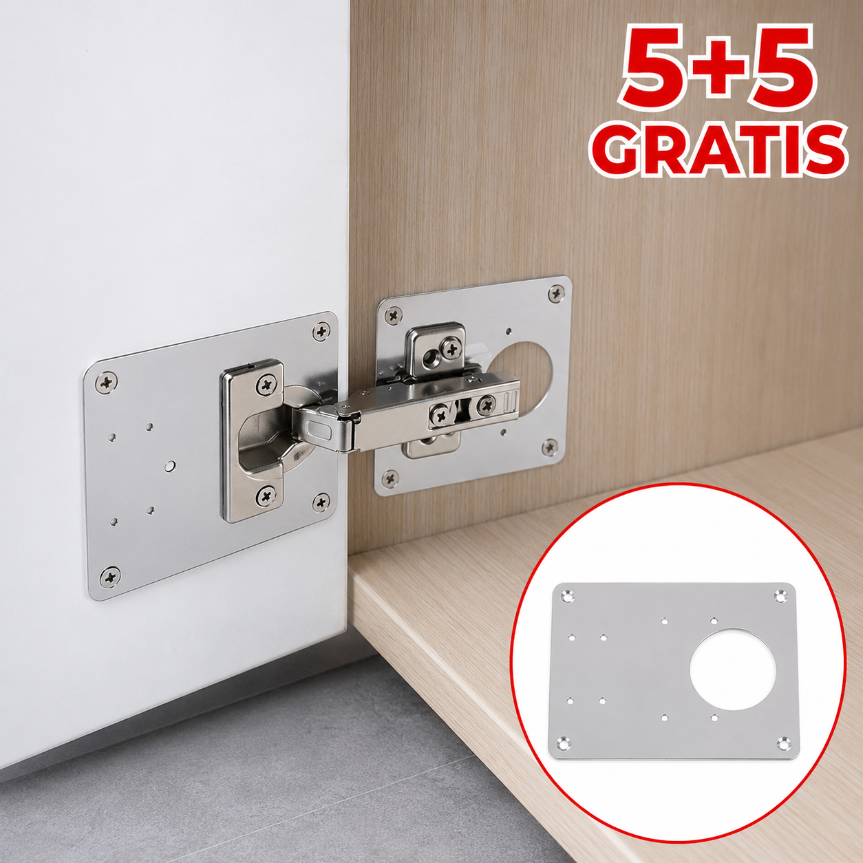 HingePlate 5+5 GRATIS: Bočna ploča za "uradi sam" popravku šarki na nameštaju